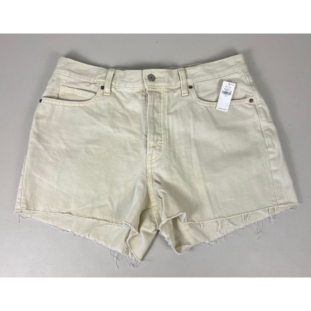Old‎ Navy High-Rise Slouchy Straight Denim Shorts Cream Off-White Raw Hem 12 NEW